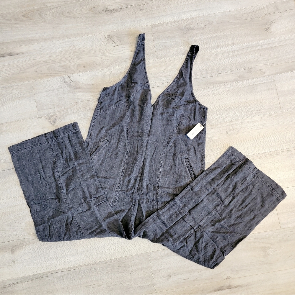 Anthropologie Pilcro Linen Jumpsuit sz Large & Med Color Onyx Grey - Picture 5 of 10